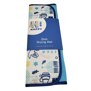 H For Happy Hanukkah Dish Drying Mat 16"x18" Blue & White Absorbent Kitchen